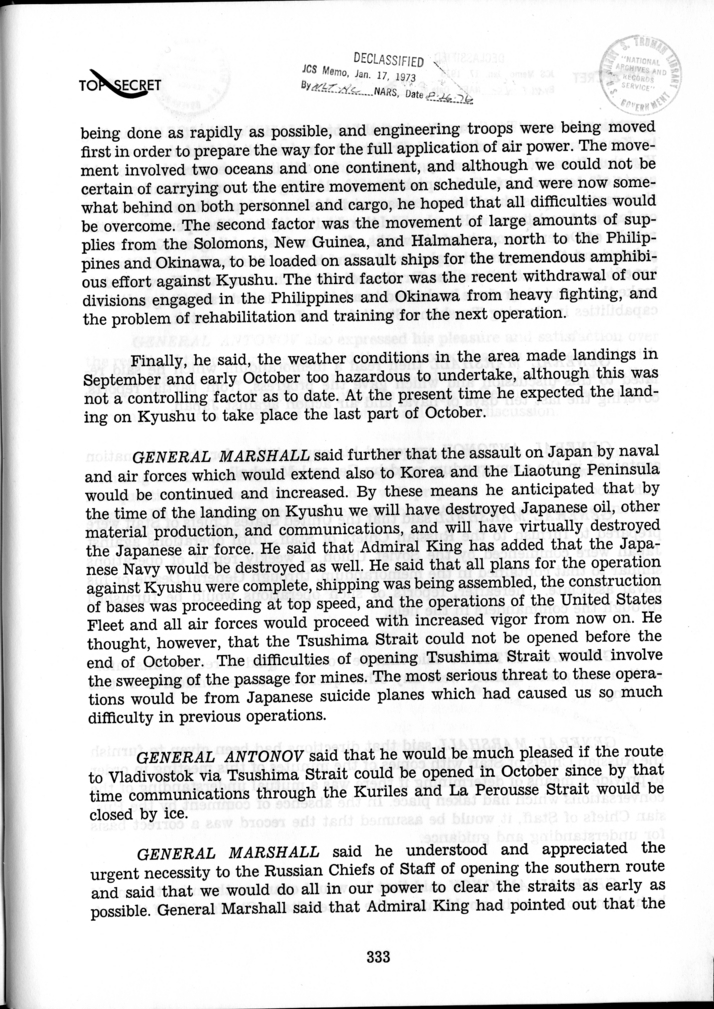 Minutes of the Meeting of the Chiefs of Staff of the United States and of the Soviet Union Held in Cecilienhof Palace, Babelsberg, Germany