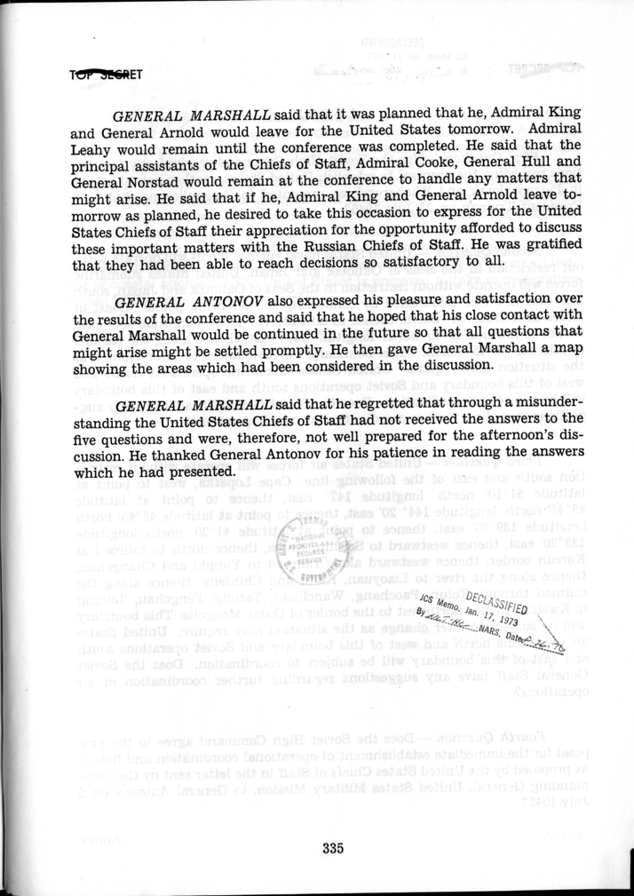 Minutes of the Meeting of the Chiefs of Staff of the United States and of the Soviet Union Held in Cecilienhof Palace, Babelsberg, Germany