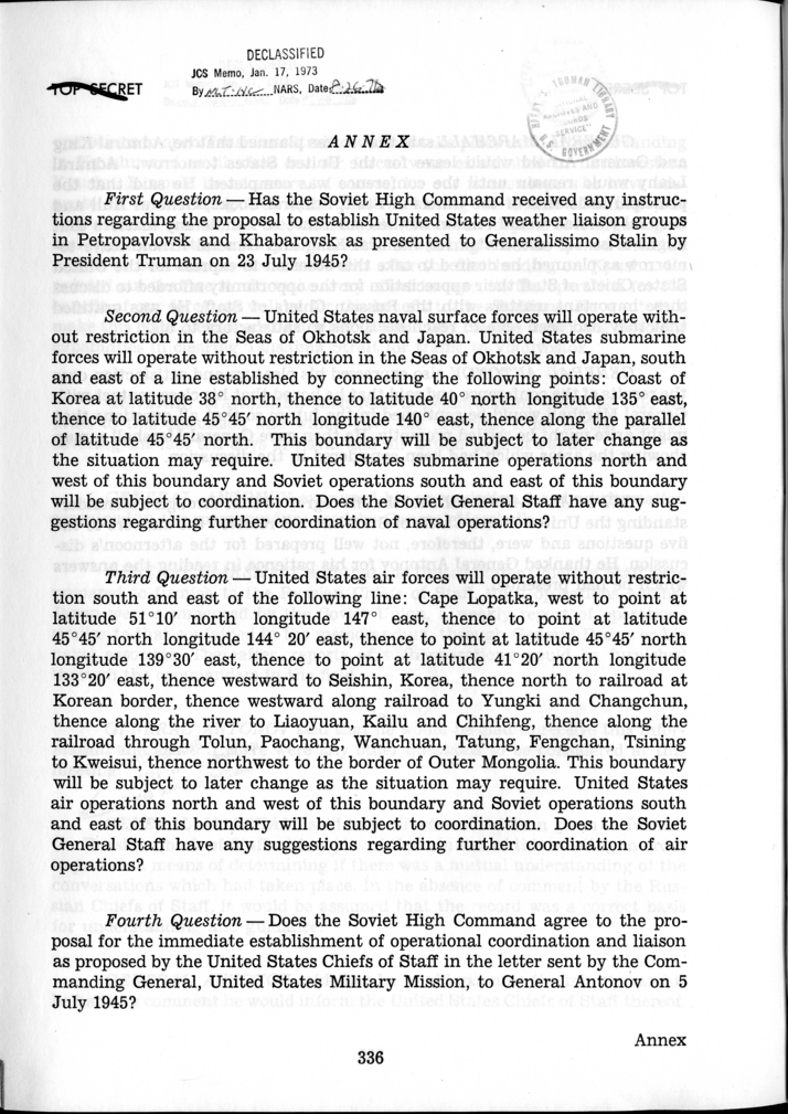 Minutes of the Meeting of the Chiefs of Staff of the United States and of the Soviet Union Held in Cecilienhof Palace, Babelsberg, Germany