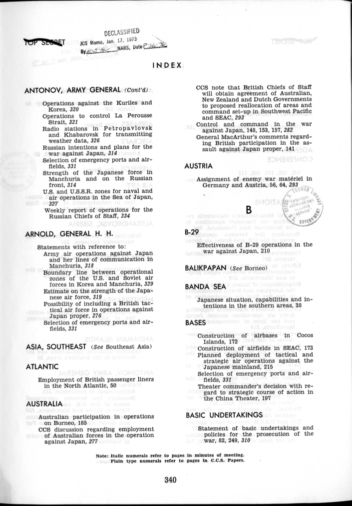 Index to The Berlin Conference, Papers and Minutes of Meetings of the Combined Chiefs of Staff