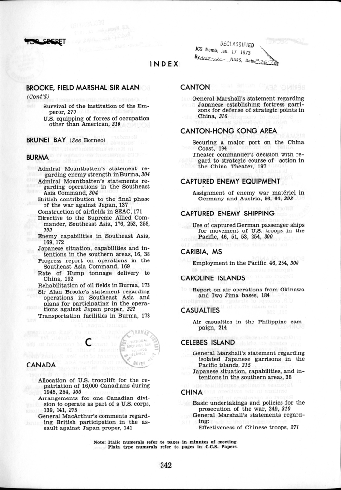 Index to The Berlin Conference, Papers and Minutes of Meetings of the Combined Chiefs of Staff