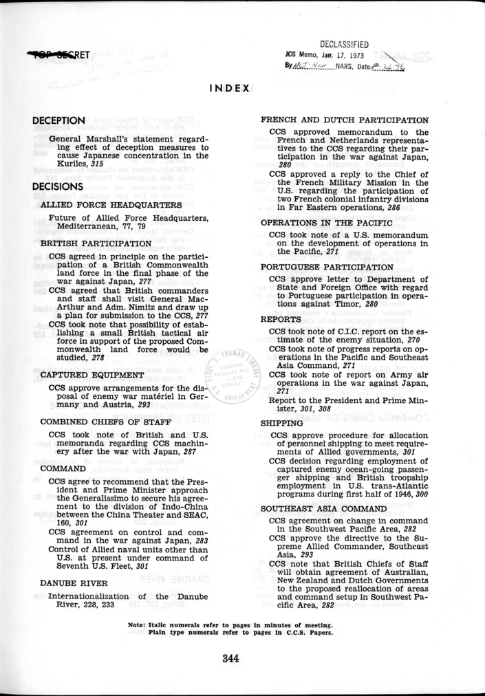 Index to The Berlin Conference, Papers and Minutes of Meetings of the Combined Chiefs of Staff