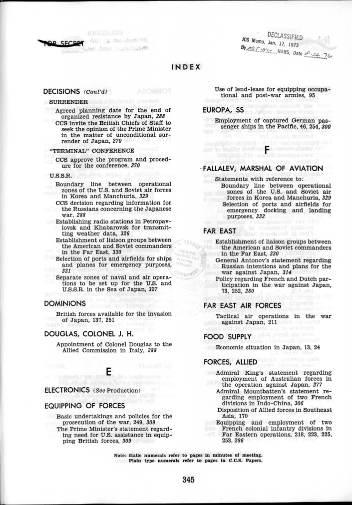 Index to The Berlin Conference, Papers and Minutes of Meetings of the Combined Chiefs of Staff