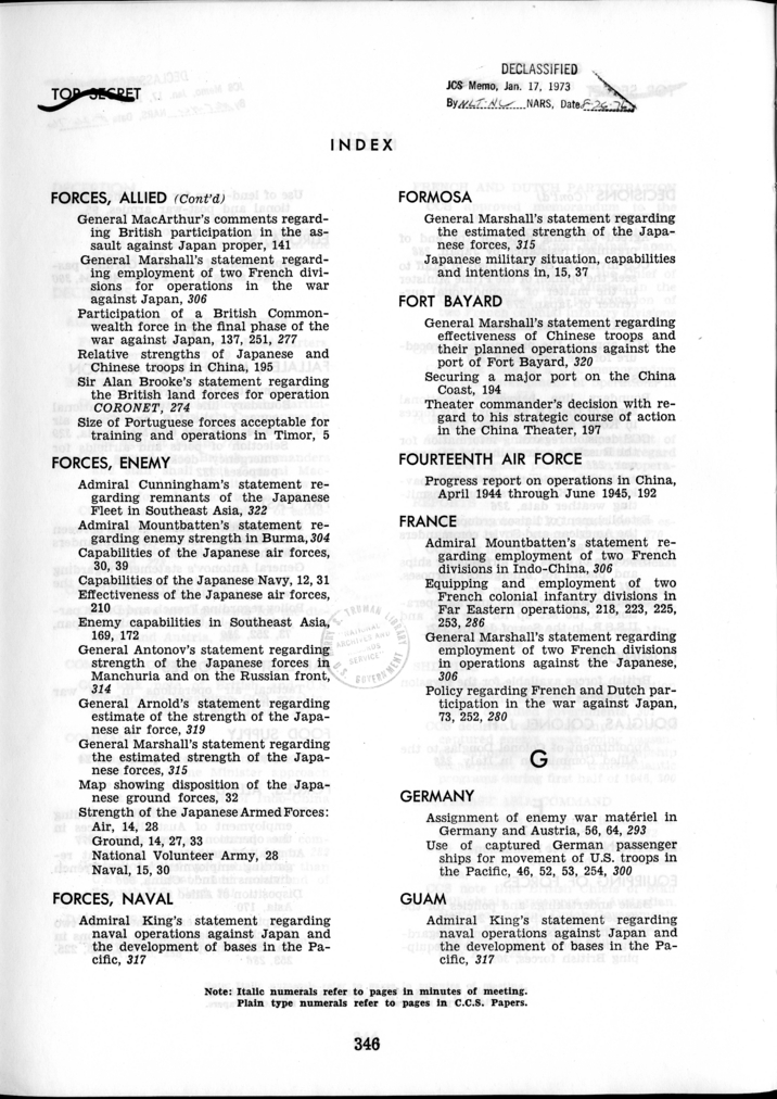 Index to The Berlin Conference, Papers and Minutes of Meetings of the Combined Chiefs of Staff