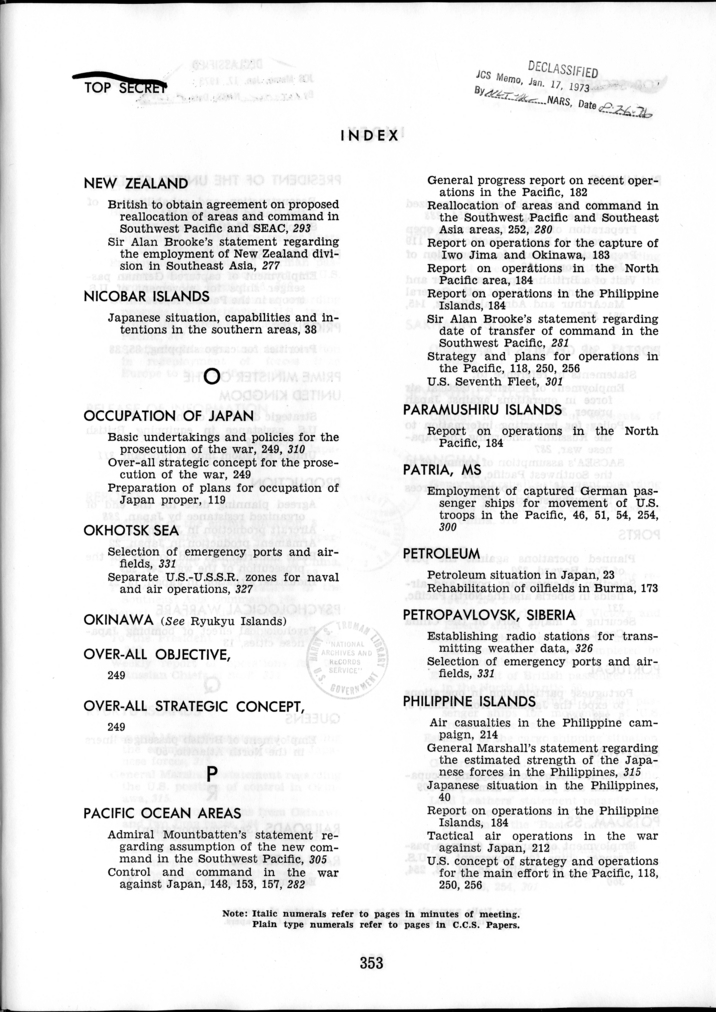 Index to The Berlin Conference, Papers and Minutes of Meetings of the Combined Chiefs of Staff