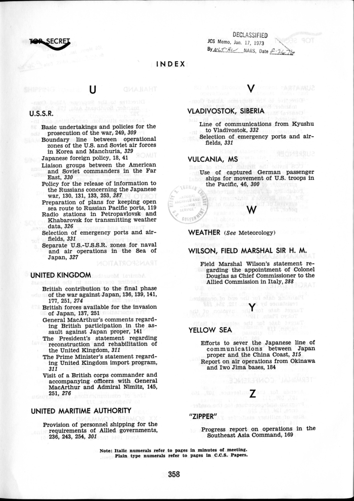 Index to The Berlin Conference, Papers and Minutes of Meetings of the Combined Chiefs of Staff