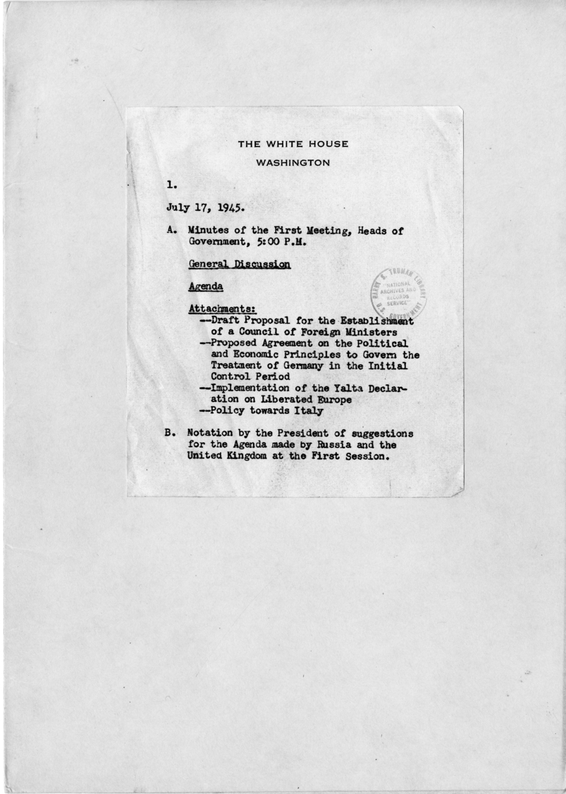 File Unit List - Minutes of the First Meeting of the Heads of Government