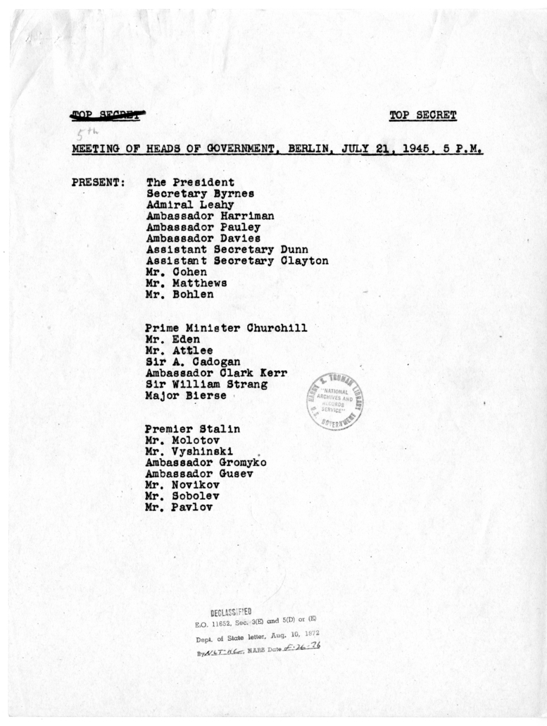 Minutes of Meeting of Heads of Government in Berlin