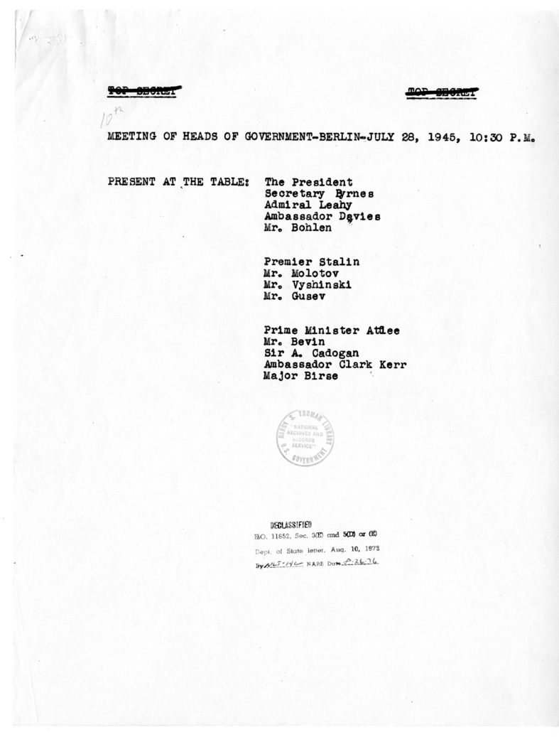 Minutes of the Meeting of Heads of Government in Berlin