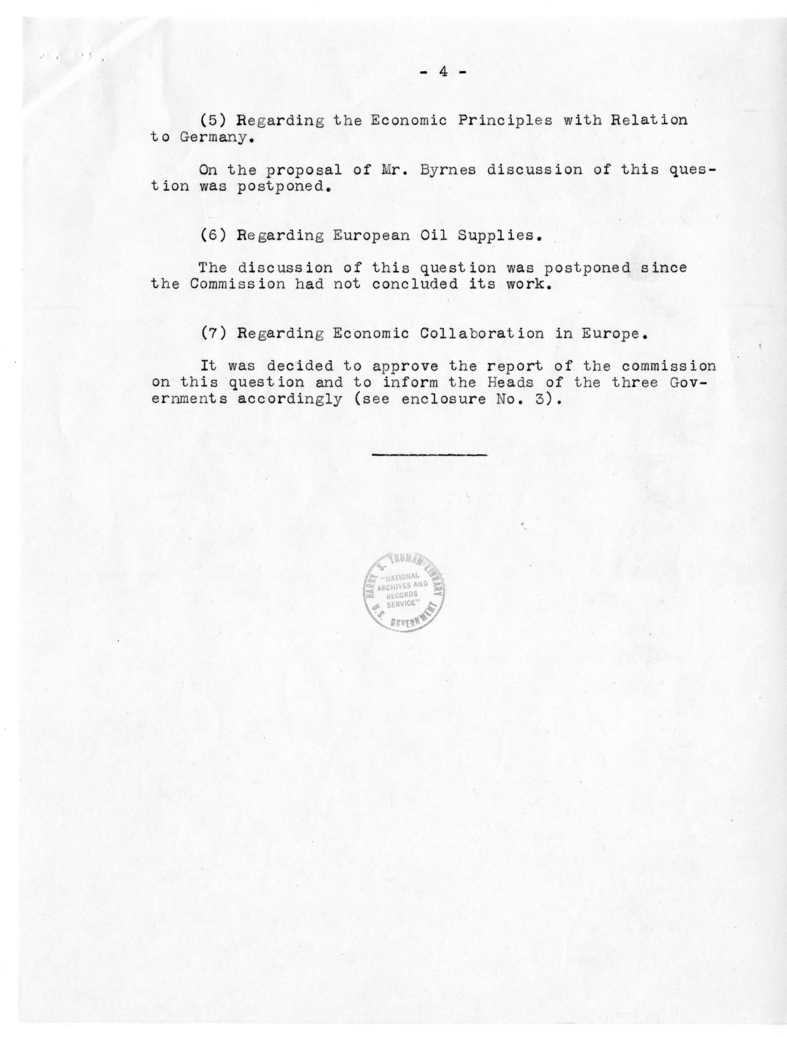 Statement of V. M. Molotov to the Heads of the Three Governments Concerning the Meeting of the Ministers of Foreign Affairs, July 27, 1945