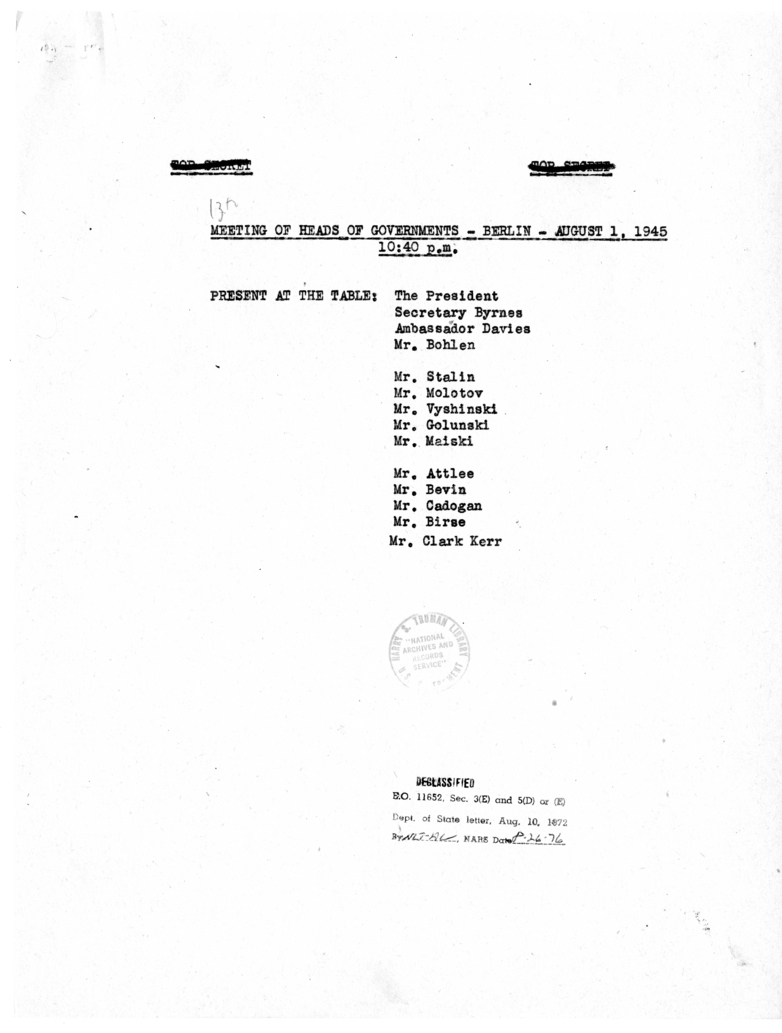 Minutes of Meeting of Heads of Governments in Berlin