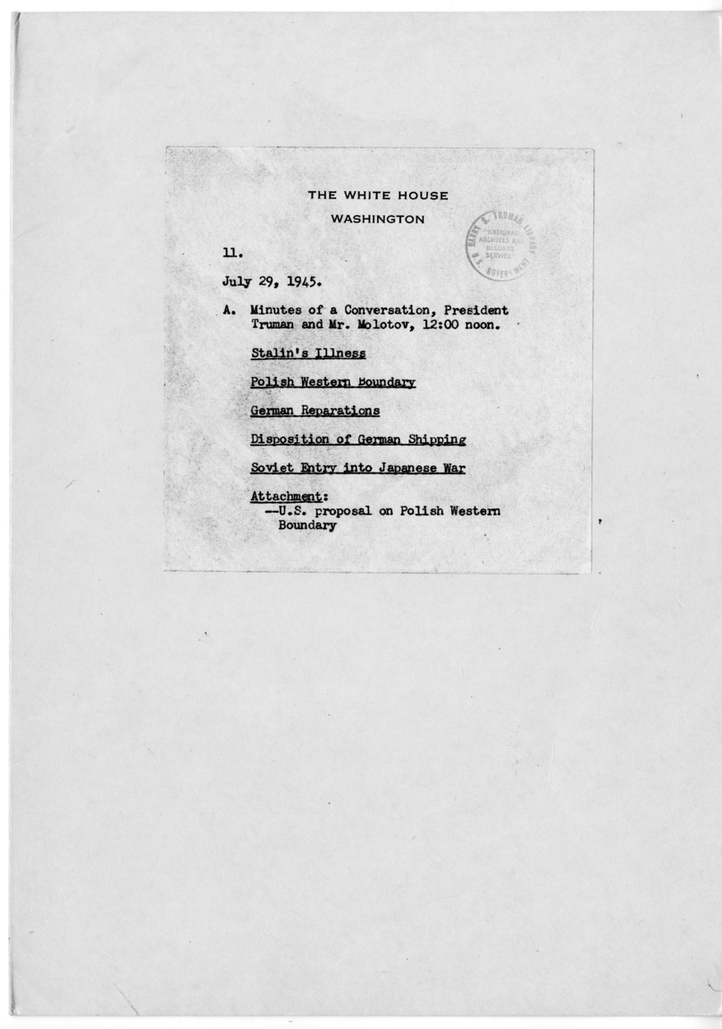 File Unit List for President Harry S. Truman and Vyacheslav Molotov Meeting
