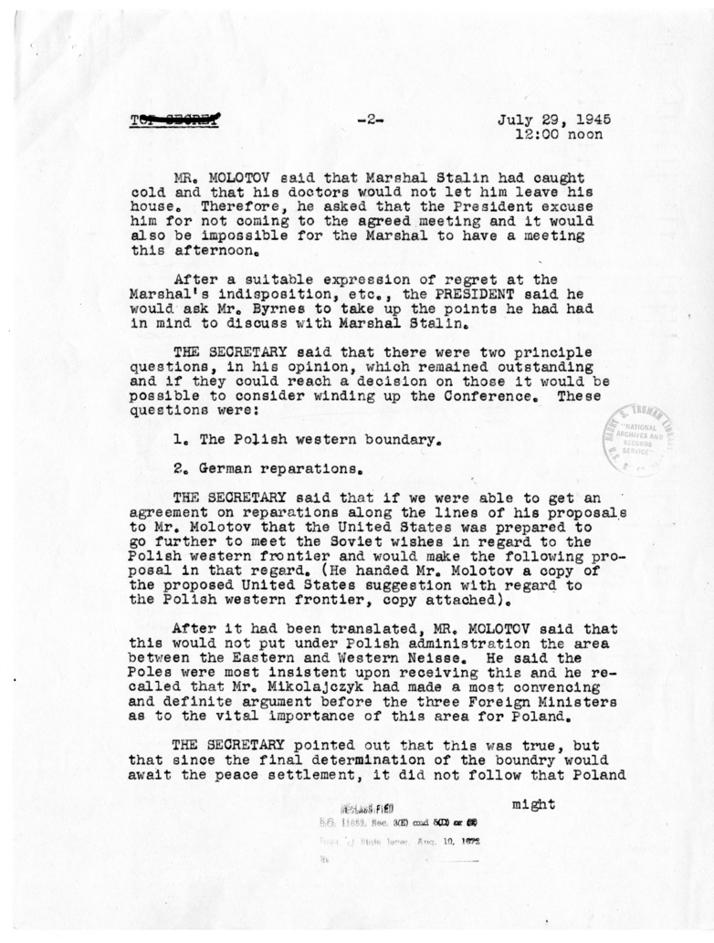 Minutes of Conversation Between President Harry S. Truman, Vyacheslav Molotov, Secretary of State James Byrnes, and Others