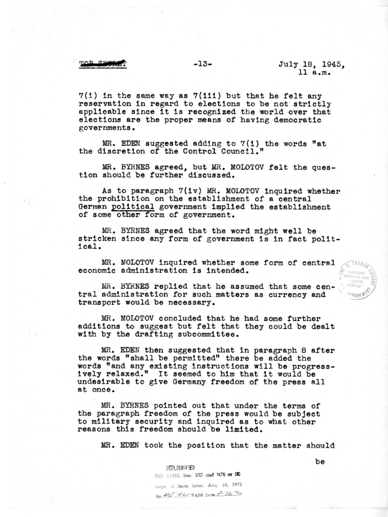 Minutes of the Meeting of Foreign Ministers in Berlin