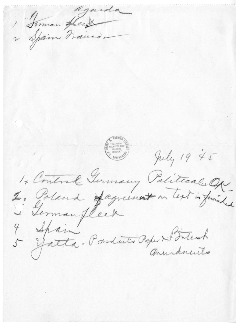 Handwritten Notes from the Second Meeting of the Foreign Ministers