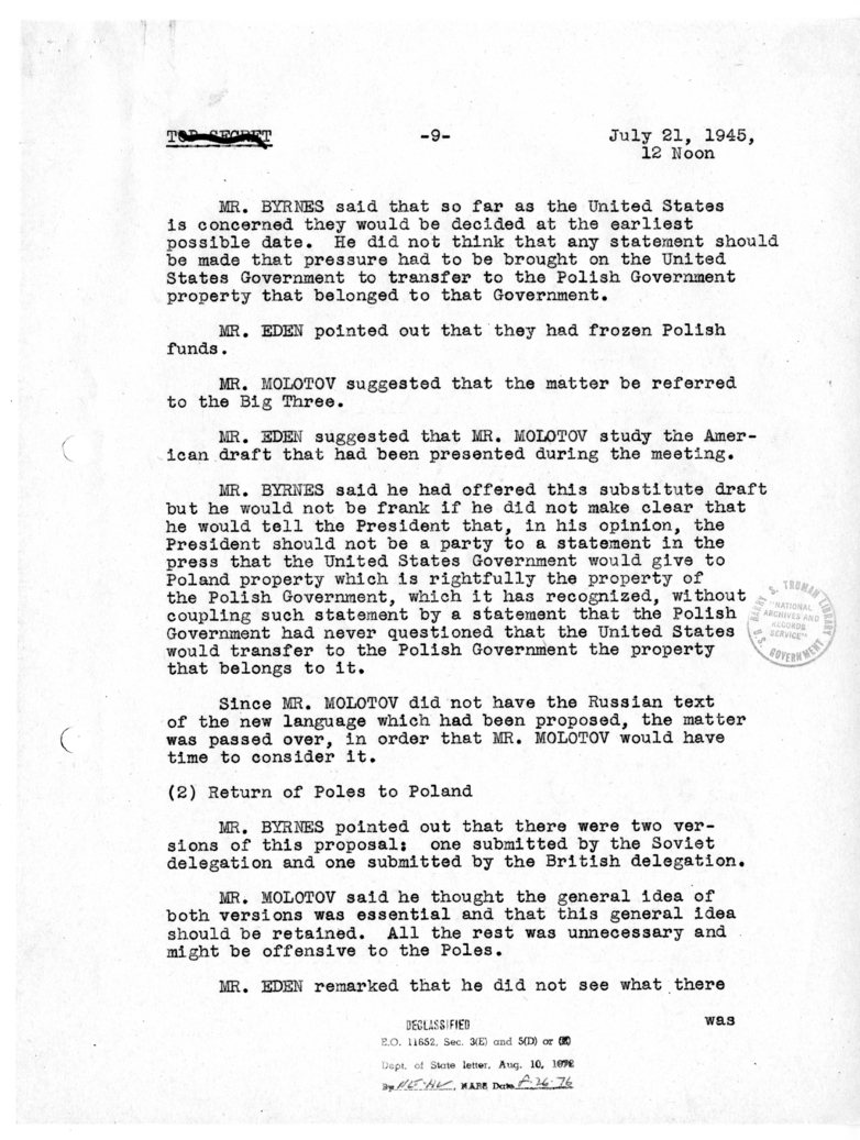 Minutes of the Fourth Meeting of the Foreign Ministers, Berlin