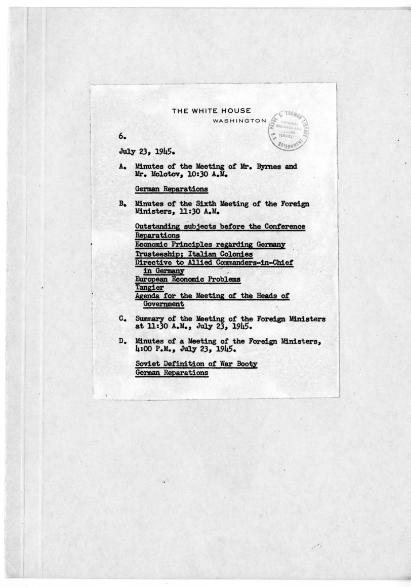 File Unit List - Minutes of the Meeting of Mr. Byrnes and Mr. Molotov