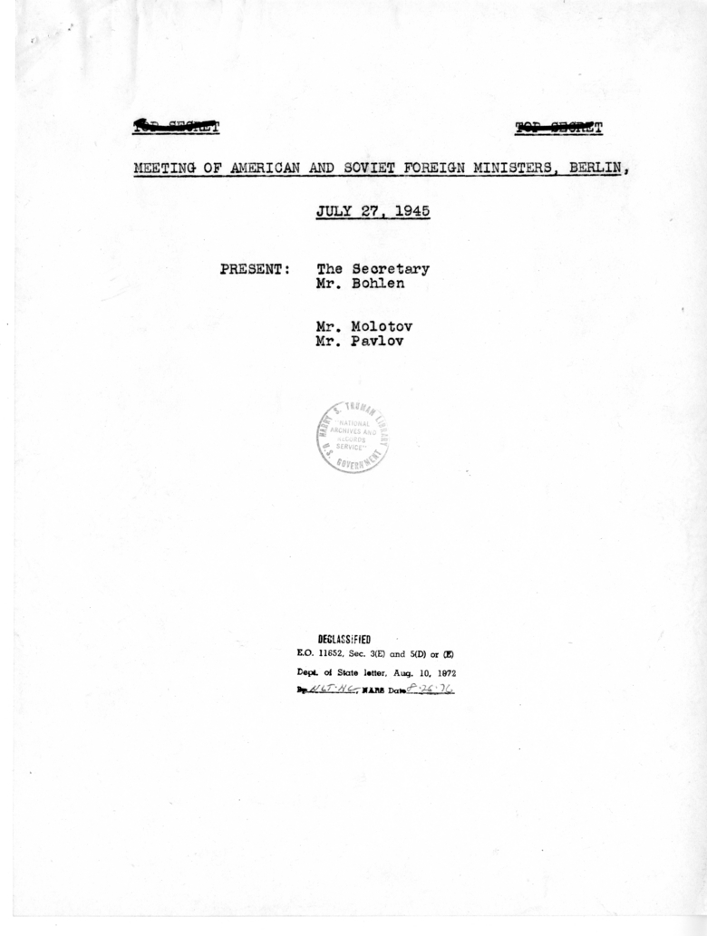 Minutes of the Meeting of American and Soviet Foreign Ministers