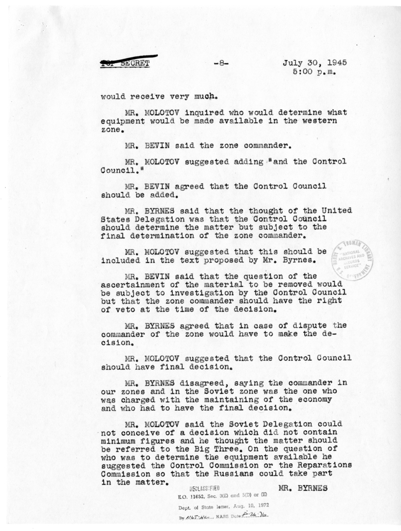 Minutes of the Meeting of Foreign Ministers in Berlin