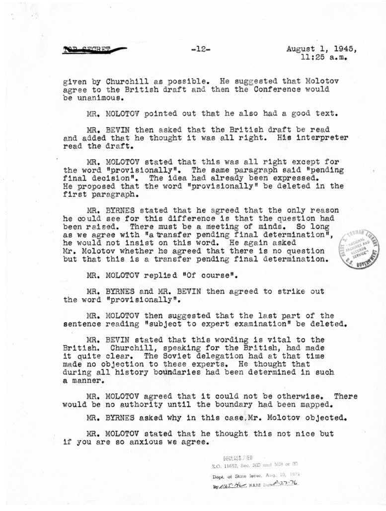 Minutes of the Eleventh Meeting of the Foreign Ministers