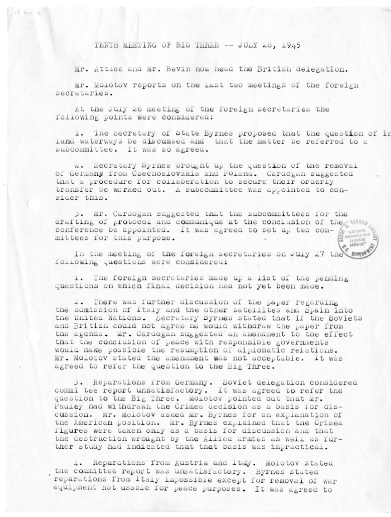 Minutes of the Tenth Meeting of the Heads of Government