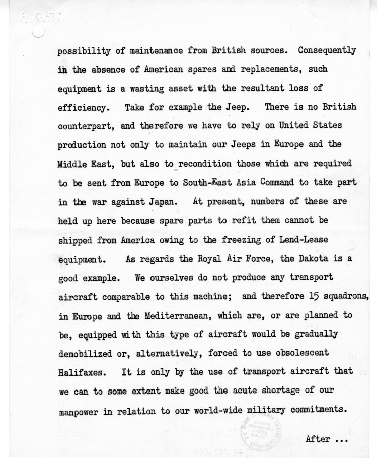 Memorandum from Prime Minister Winston Churchill to President Harry S. Truman with Attachment