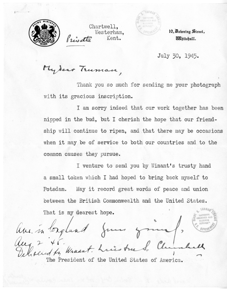 Letter from Sir Winston Churchill to President Harry S. Truman