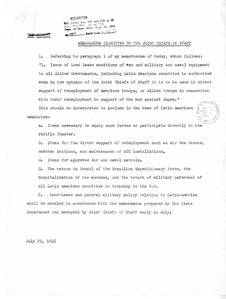 Memorandum from President Harry S. Truman to Prime Minister Clement Attlee