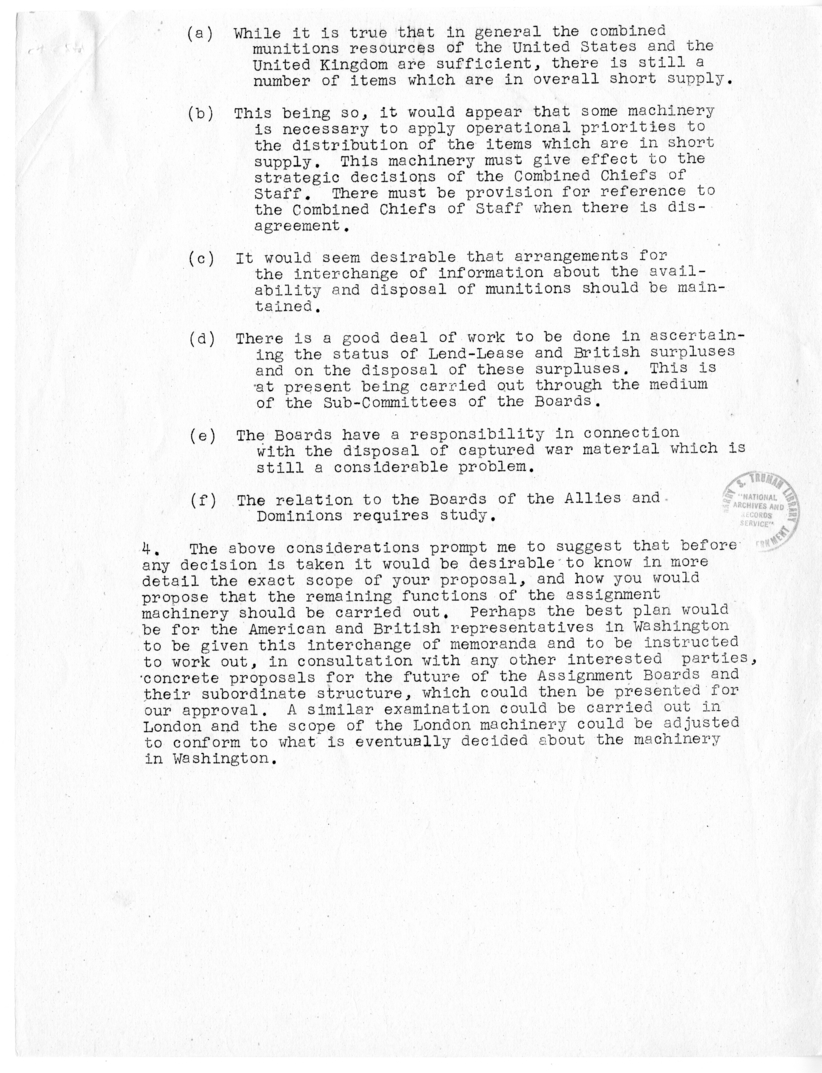 Memorandum from President Harry S. Truman to Prime Minister Winston Churchill