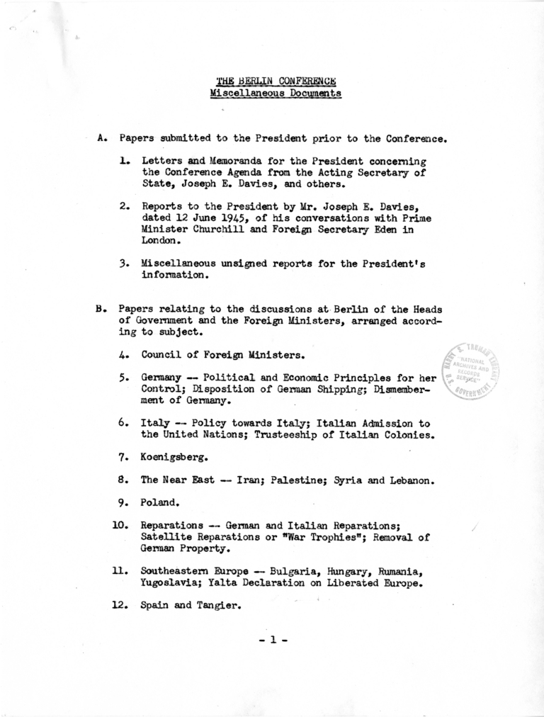 Index to The Berlin Conference - Miscellaneous Documents