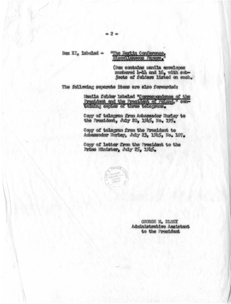 Memorandum from George M. Elsey to William J. McWilliams