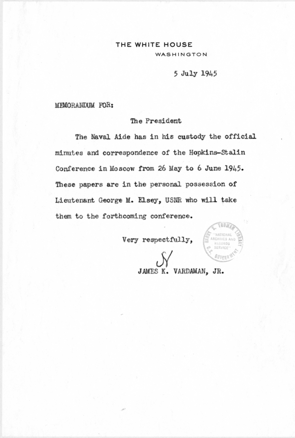 Memorandum from James K. Vardaman, Jr. to President Harry S. Truman