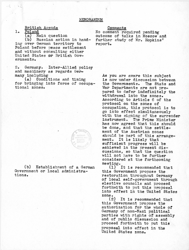 Memorandum from Joseph C. Grew to President Harry S. Truman