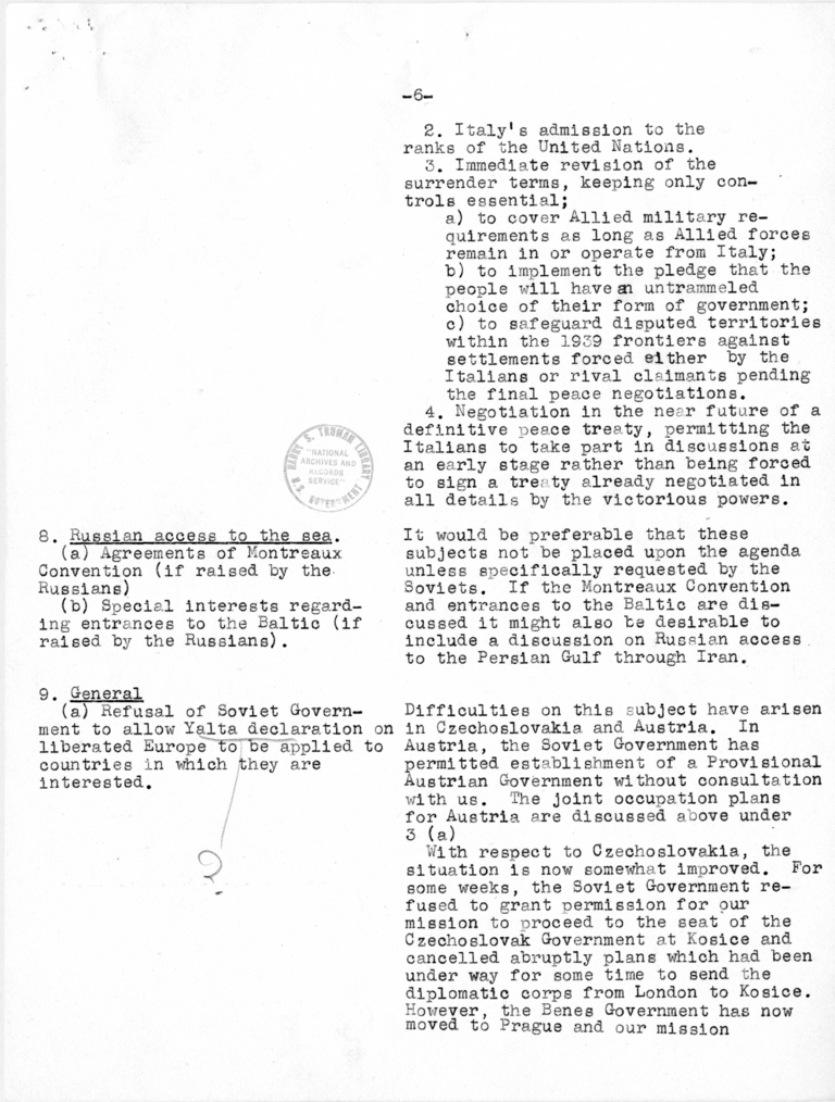 Memorandum from Joseph C. Grew to President Harry S. Truman