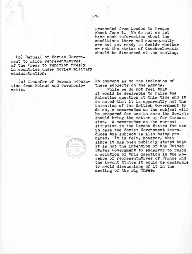 Memorandum from Joseph C. Grew to President Harry S. Truman