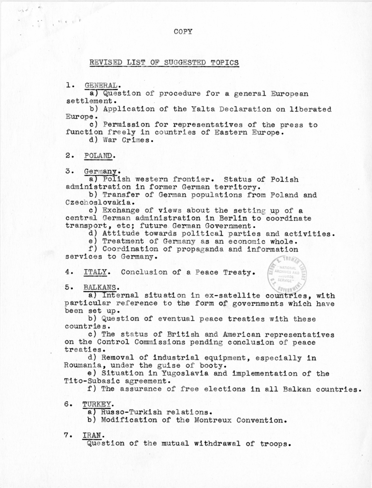 Memorandum from Joseph C. Grew to President Harry S. Truman