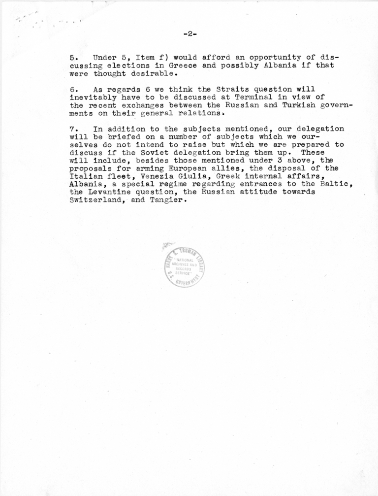 Memorandum from Joseph C. Grew to President Harry S. Truman