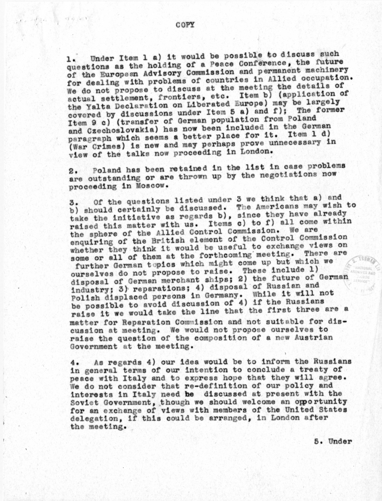 Memorandum from Joseph C. Grew to President Harry S. Truman