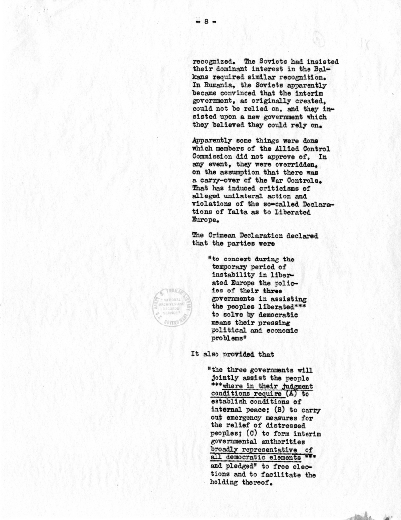 Memorandum from Joseph E. Davies to President Harry S. Truman