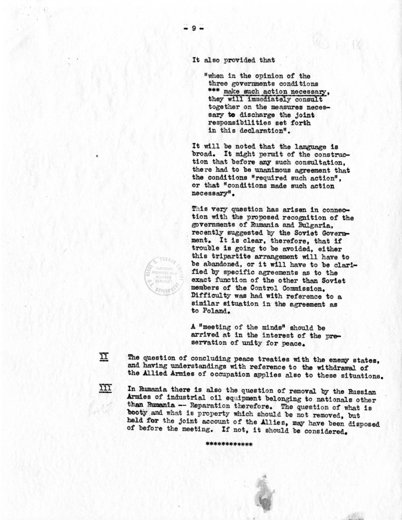 Memorandum from Joseph E. Davies to President Harry S. Truman