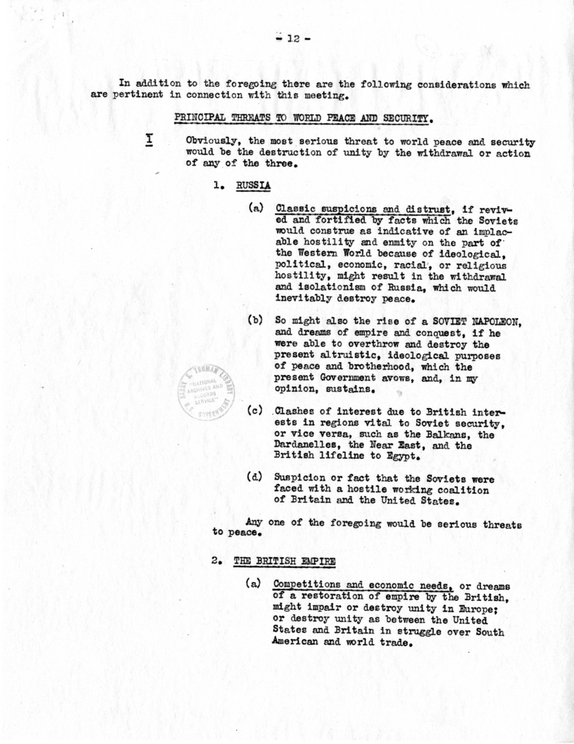 Memorandum from Joseph E. Davies to President Harry S. Truman