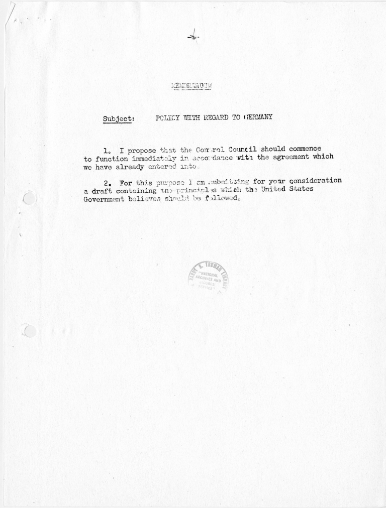 Agenda as Telegraphed to the Soviet and British Governments by the Secretary's Telegram of July 5