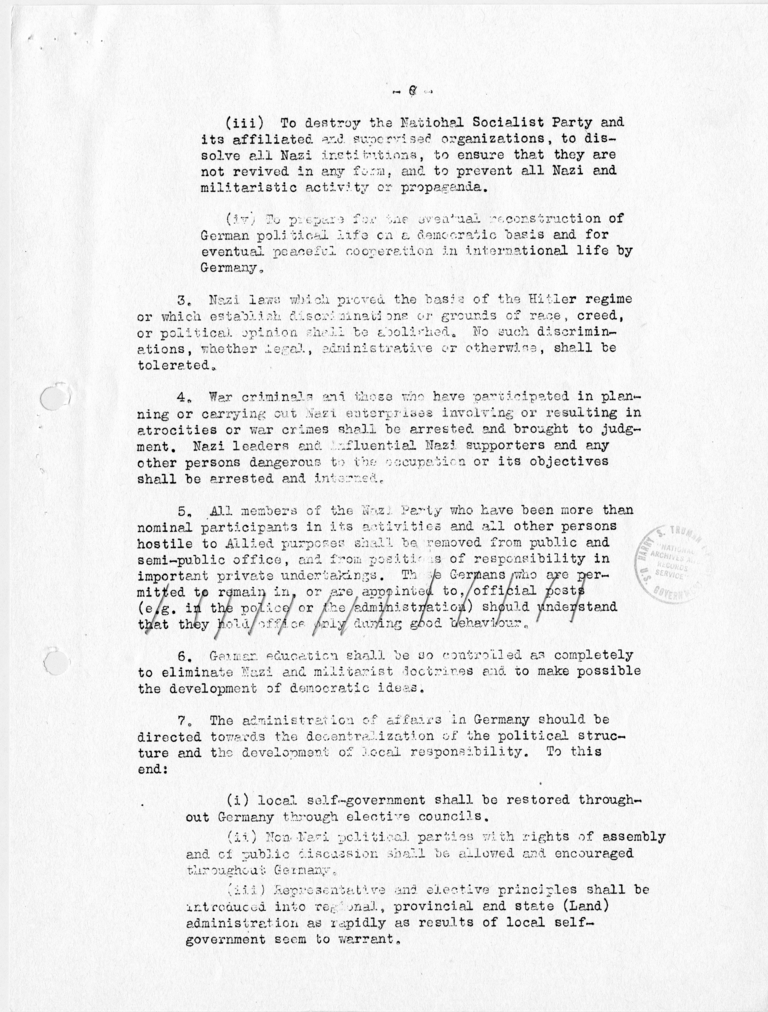 Agenda as Telegraphed to the Soviet and British Governments by the Secretary's Telegram of July 5