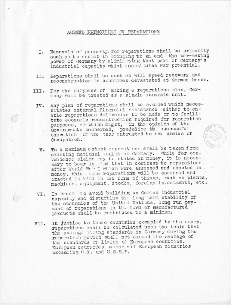 Agenda as Telegraphed to the Soviet and British Governments by the Secretary's Telegram of July 5