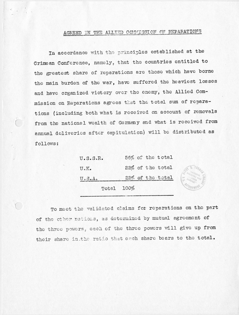 Agenda as Telegraphed to the Soviet and British Governments by the Secretary's Telegram of July 5