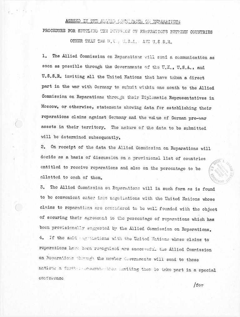 Agenda as Telegraphed to the Soviet and British Governments by the Secretary's Telegram of July 5