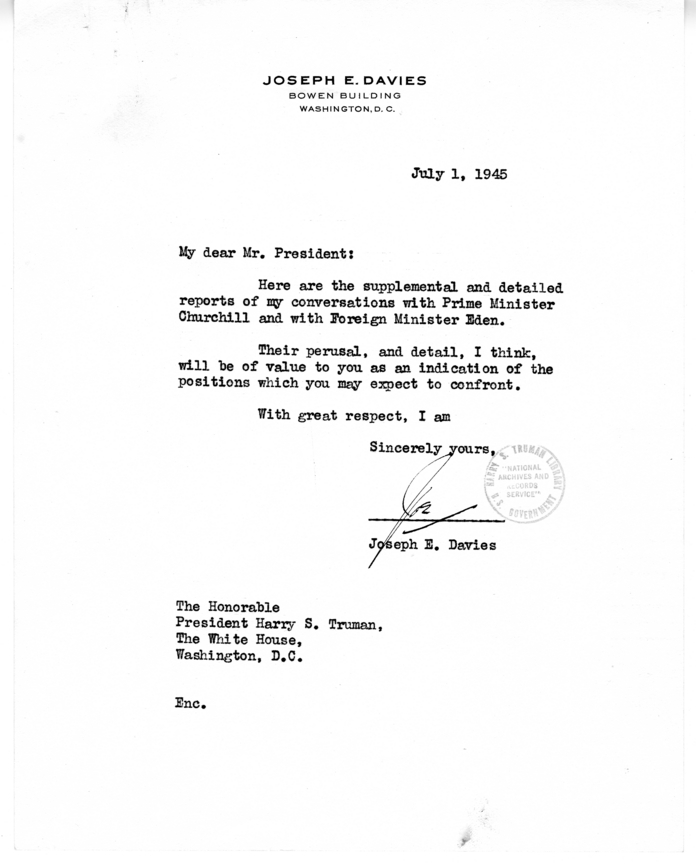 Memorandum from Joseph E. Davies to President Harry S. Truman