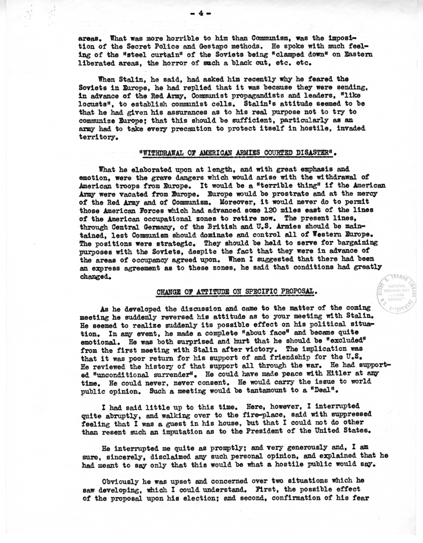 Supplemental Report from Joseph E. Davies to Harry S. Truman Regarding Mission in London