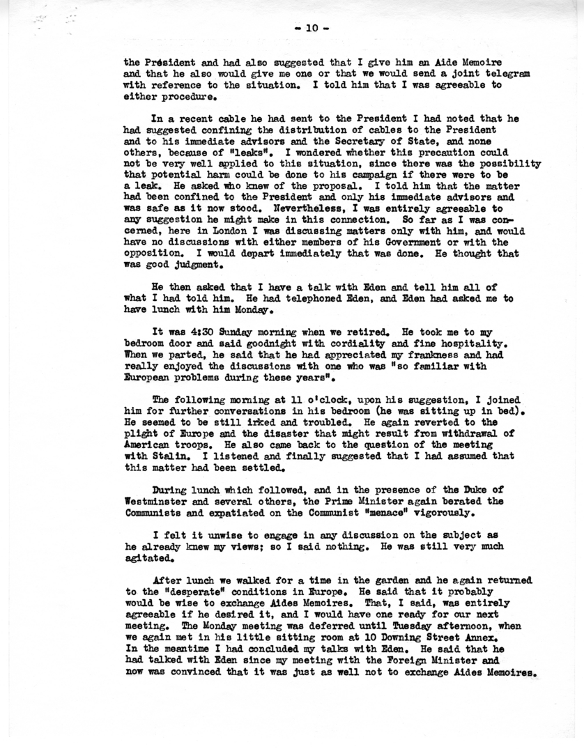 Supplemental Report from Joseph E. Davies to Harry S. Truman Regarding Mission in London