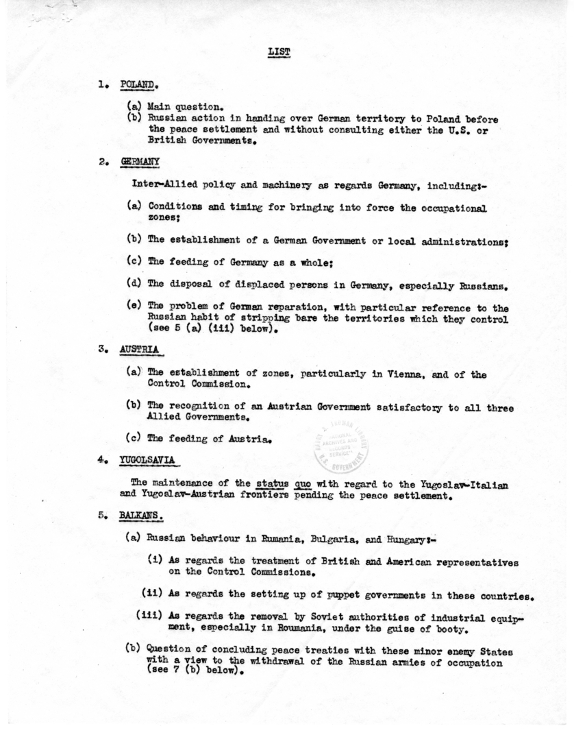 Memorandum from Joseph E. Davies to President Harry S. Truman Regarding Supplemental Report of Conferences with Foreign Minister Anthony Eden